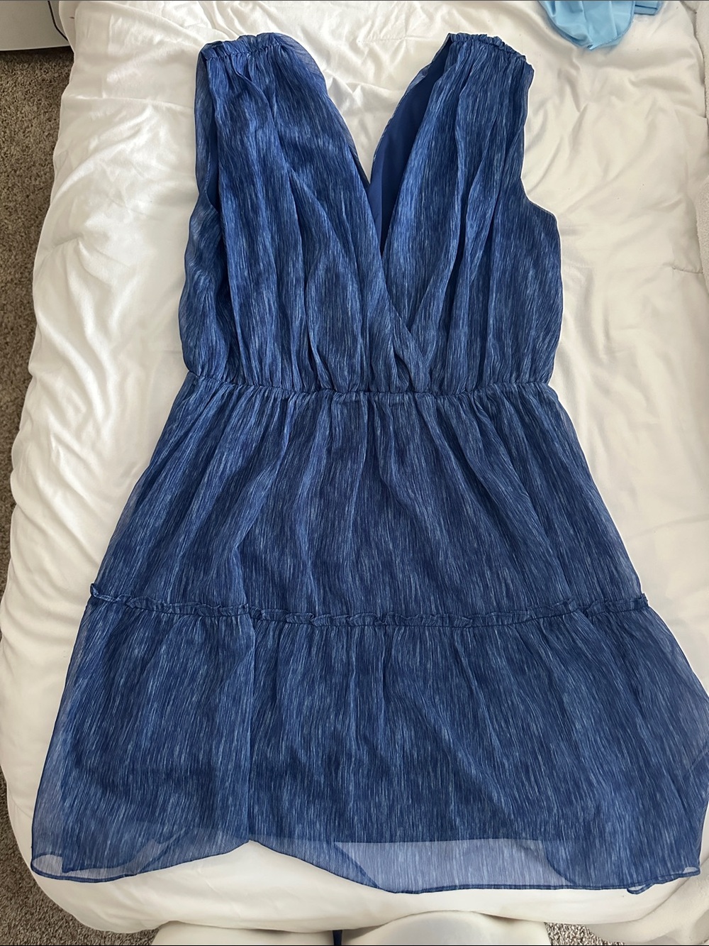 NSR Navy Blue Sleeveless V-Neck Tiered Dress